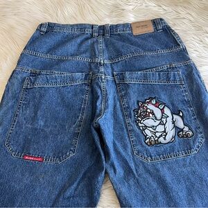 Vintage Machine Jeans Bulldog Embroidered Jeans Wide Leg (JNCO Style) 36×28